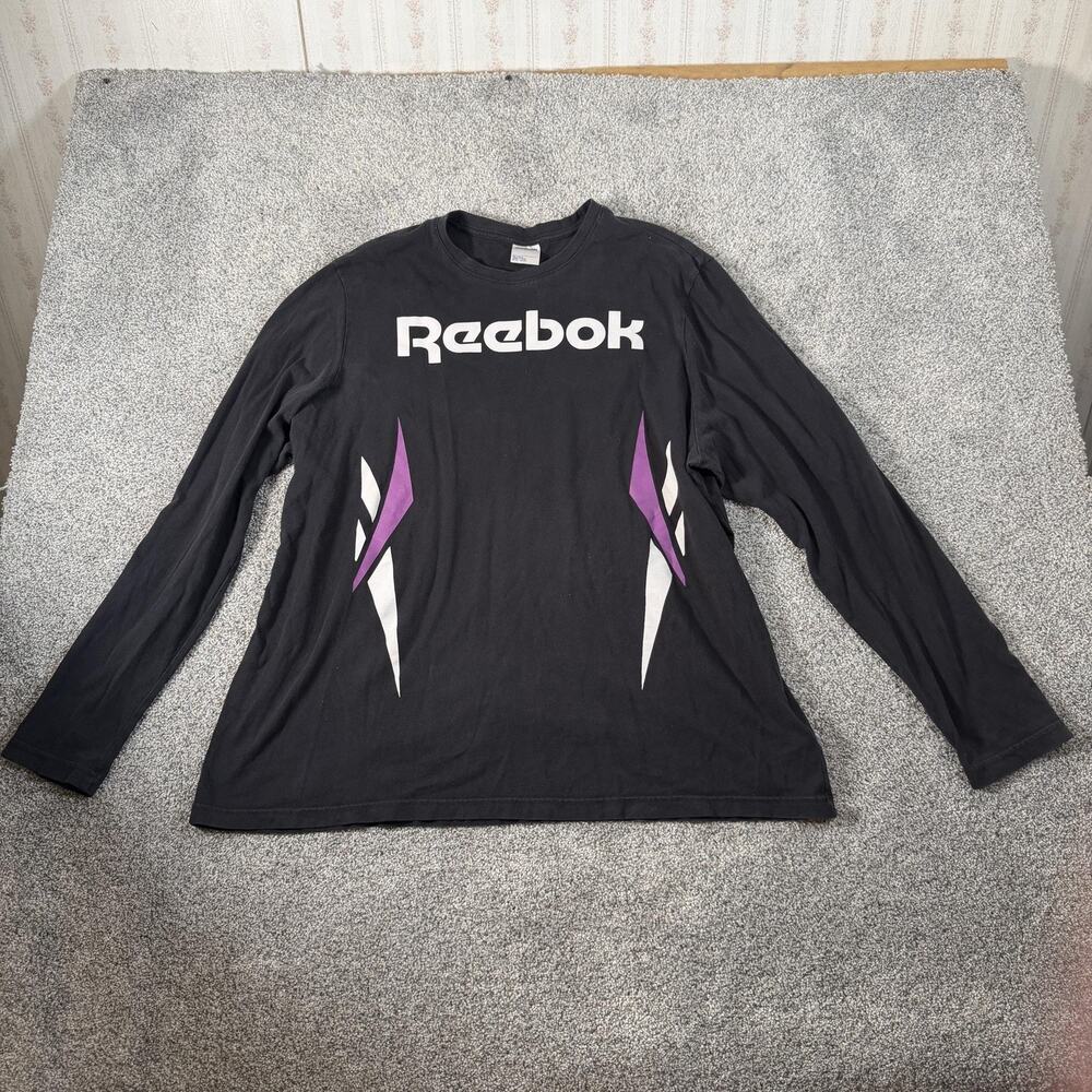 Reebok Shirt Mens XL Black Long Sleeve Logo Graphic Athletic Tee Classic Sporty